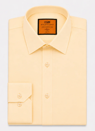Steven Land Mens Peach Slim Fit 4 Way Stretch Spread Collar Dress Shirt