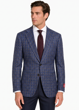 Mazara Mens Blue and Brown Checked Slim Fit Patch Pockets Sportcoat