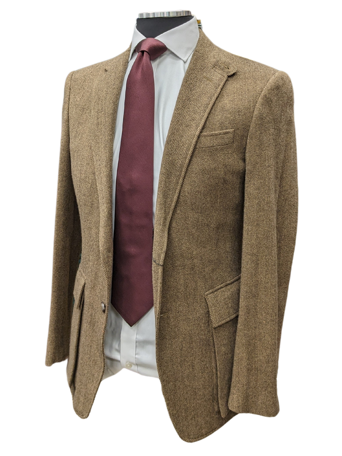 Ralph Lauren Purple Label 38R Extra Slim Fit Brown Herringbone 100% Wool 2 Piece Suit