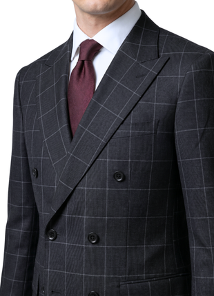Mazara Mens Black With Gray Windowpane Classic Fit Double-Breasted Wool Suit