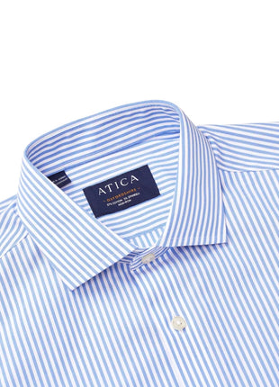 Atica Slim Fit Blue Stripe Cutaway Collar Stretch Cotton Dress Shirt