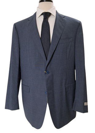 Canali Blue Micro Check 100% Wool Suit 48R