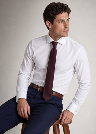 Christopher Morris Mens Solid White Slim Fit Spread Collar Non Iron Cotton Dress Shirt