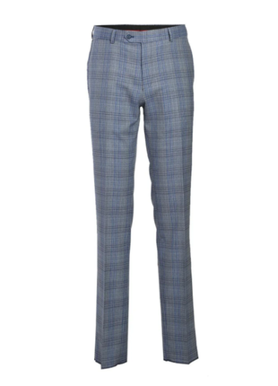 English Laundry Light Gray with Blue Check Slim Fit Notch Lapel Wool Blend 2 Button Suit