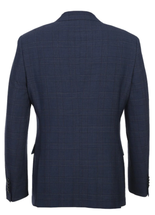 English Laundry Navy Windowpane Slim Fit Peak Lapel Wool Blend Stretch 2 Button Suit