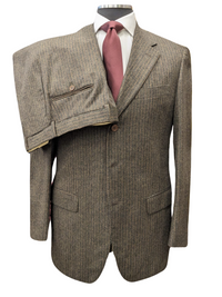 Thumbnail for Sartoria Partenopea Mens 40L Brown Pinstriped 3 Button 2 Piece 100% Wool Suit