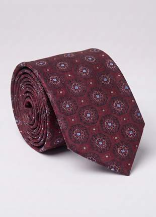 Letteriello Red Wine Floral Medallion Italian Silk Neck Tie