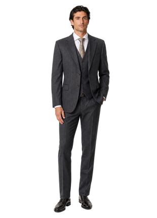 Sartoria Partenopea Charcoal Gray with Sandy Pinstripe Classic Fit Flannel Wool 3-Piece Suit 42R