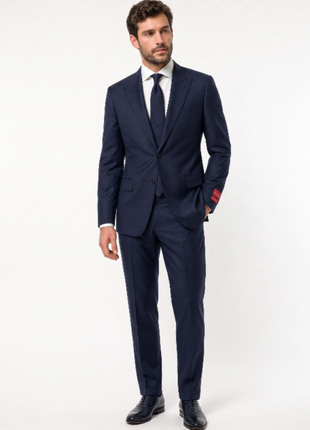 Mazara Mens Solid Navy Slim Fit Peak Lapel Wool Cashmere Blend 2-Button Suit