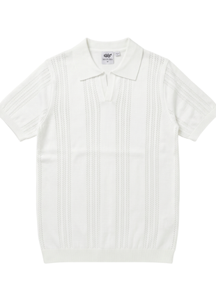 Lavane N.Y. Mens White Knit Short Sleeve Polo Sweater Shirt