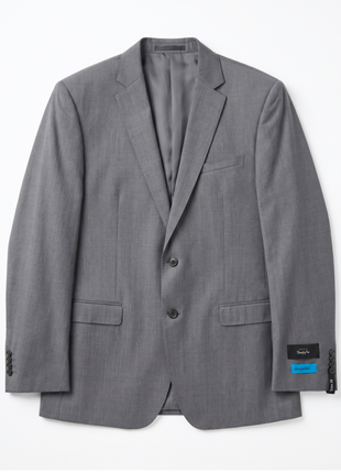 Blujacket Mens Solid Gray Trim Fit Notch Lapel Marzotto Wool 2-Button Suit - The Suit Depot