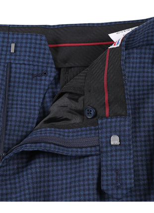 English Laundry Mens Blue & Black Micro Check Slim Fit Peak Lapel 2 Button Stretch Suit