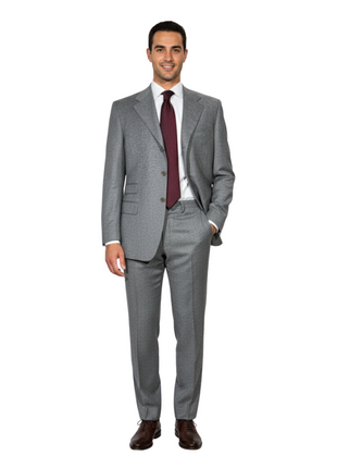 Sartoria Partenopea Mens Heather Gray Flannel Notch Lapel Classic Fit 3-button Wool Suit - 42R