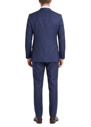 Sartoria Mazara Navy Blue Tonal Plaid Classic Fit Notch Lapel Wool Silk 2-Button Suit