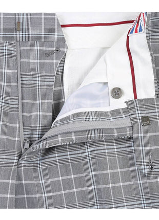 English Laundry Glen Plaid Grey Slim Fit Notch Lapel Two button Stretch Suit