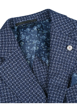 Pelago Blue Textured Slim Fit Notch Lapel 2-Button Half Canvassed Blazer With Patch Pockets