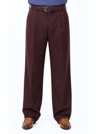 Tovaglia Mens Solid Dark Burgundy Wide Leg Pleated Wool Dress Pants