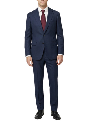 Centrion Mens Textured Navy Slim Fit Notch Lapels 2 Button Wool Suit