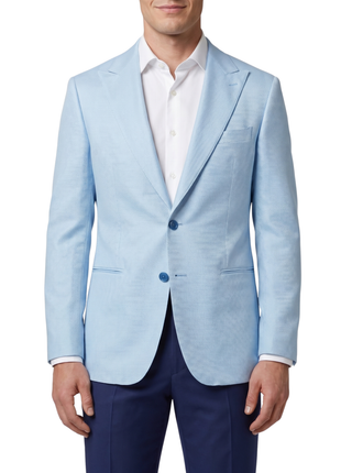 Canuti Light Blue Hopsack Basketweave Modern Fit Peak Lapel 2-Button Sport Coat