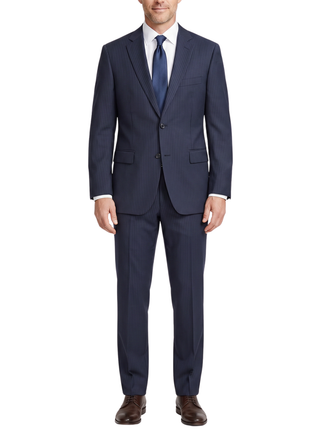 Hugo Boss Dark Navy Pinstripe Notch Lapel Super 100’s Wool 2-Button Suit 40L