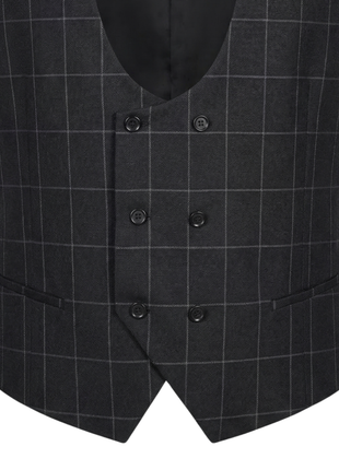Mazara Mens Black With Gray Windowpane Classic Fit Peak Lapel 3-Piece Wool Suit