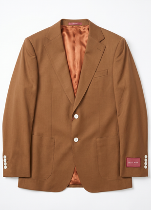 Mazara Mens Bronze Brown Slim Fit Notch Lapels Patch Pockets Wool Stretch 2-Button Suit
