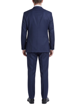 Sartoria Mazara Textured Navy Classic Fit Notch Lapel Wool 2-Button Suit