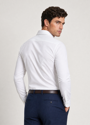 Mens Solid White Extra Slim Fit Spread Collar Non Iron Cotton Dress Shirt