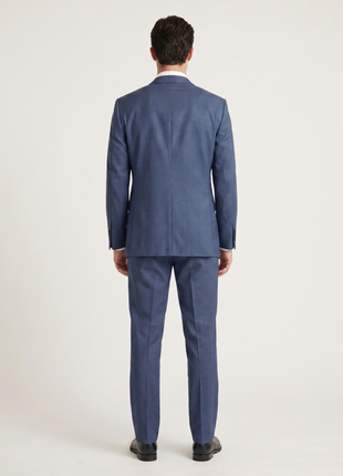 Z Zegna Mens Blue Micro-Check Notch Lapel Slim Fit 2-Button Wool Suit - 44L