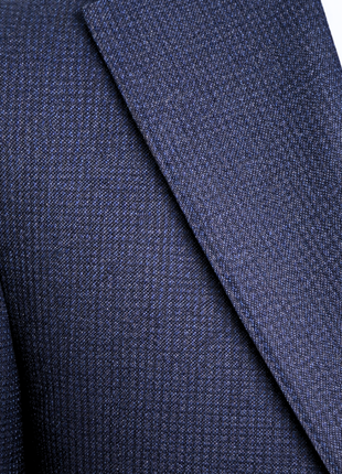 Cardeliano Mens Navy Blue Birdseye Half-Canvassed Classic Fit Notch Lapels 2 Button Wool Suit