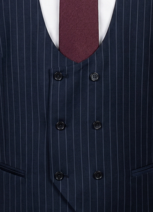 Mazara Mens Navy Rope Striped Classic Fit Peak Lapel 3-Piece Wool Suit