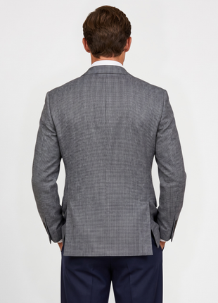 Lauren Ralph Lauren Grey & Blue Windowpane Micro Houndstooth Classic Fit Notch Lapel 2-Button Wool Silk Sport Coat 42R