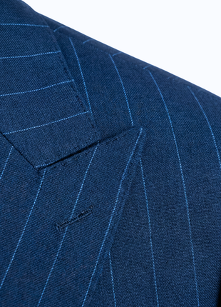 Mazara Mens Blue Pinstriped Classic Fit Peak Lapel Wool Blend 2-Button Suit