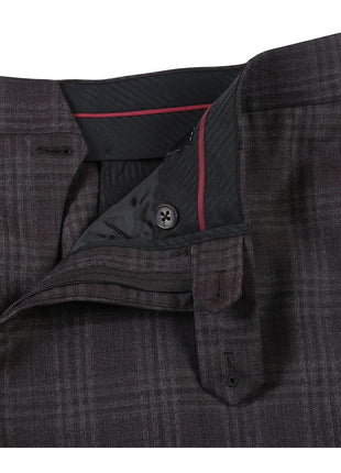 English Laundry Brown Tonal Plaid Slim Fit Peak Lapel 2-Button Wool Suit