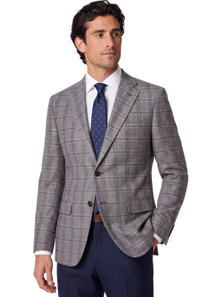 Luigi Baldo Heather Gray with Plum Teal Windowpane Slim Fit Cashmere 2-Button Sport Coat 38R