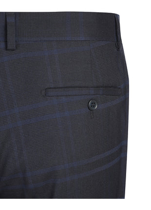 English Laundry Mens Navy Windowpane Slim Fit Notch Lapel 2 Button Stretch Suit