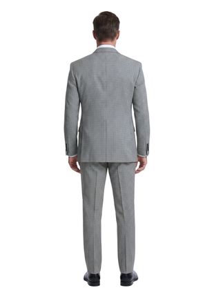 Beragamo Mens Black & White Micro Houndstooth Modern Fit Notch Lapel 2-Button Wool Suit