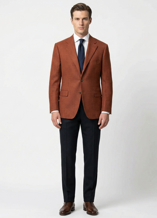 Sartoria Partenopea Men's Rust Textured Wool Blend 3-Roll-2.5 Sportcoat 46R