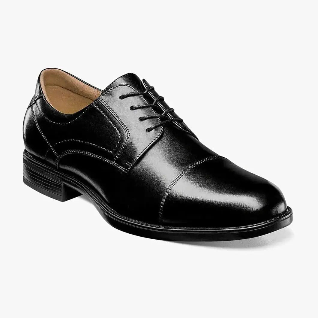 Florsheim Mens Solid Black Midtown Cap Toe Oxford Leather Dress Shoes