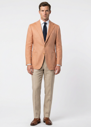 Sartoria Partenopea Men's Peach Herringbone 3-Roll-2 100% Linen Sportcoat 42R