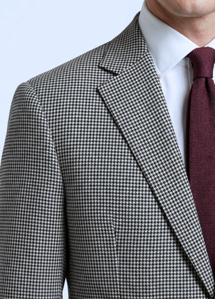 Beragamo Mens Black & White Micro Houndstooth Modern Fit Notch Lapel 2-Button Wool Suit