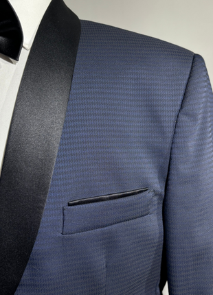 FAG Season Mens Navy Blue Jacquard Satin Shawl Lapel Slim Fit Stretch 1-Button Tuxedo - 44R (Altered)