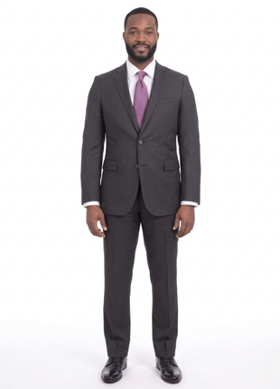 Mens Slim Fit Charcoal Gray Check Two Button Wool Suit