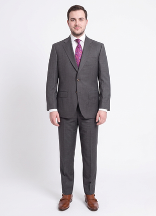 Mens Regular Fit Gray Stepweave Two Button Half Canvassed Wool Suit