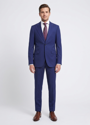 Men's Napoli Slim Fit Solid Royal Blue Half Canvassed Two Button Reda Wool Suit