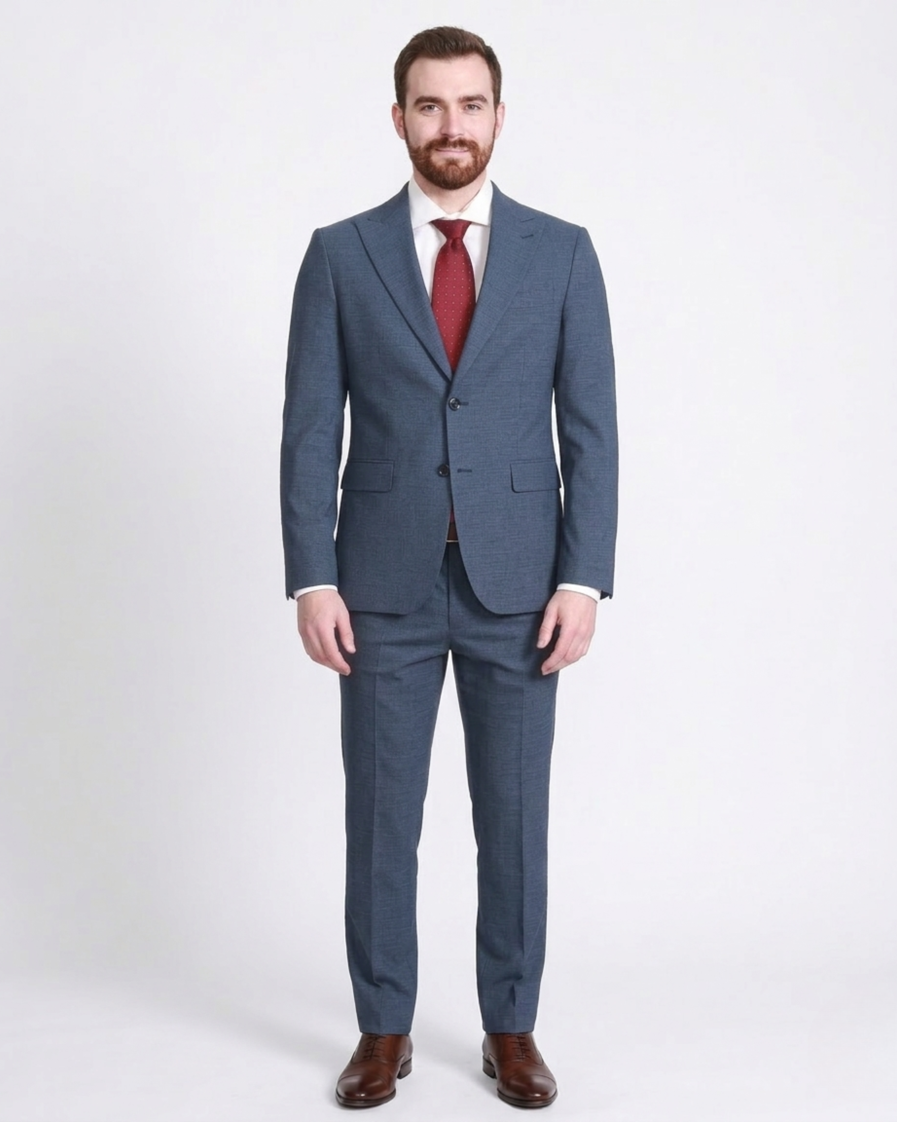 Carducci Mens Blue Mini Check Wool Blend Slim Fit Suit With Peak Lapels, 48 / Regular