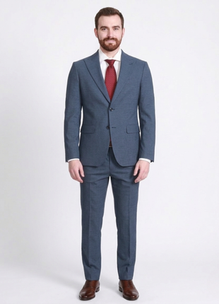 Carducci Mens Blue Mini Check Wool Blend Slim Fit Suit With Peak Lapels