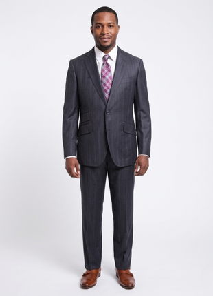 Robert Graham Mens Gray Striped Wool Cashmere Slim Fit 2 Button Suit