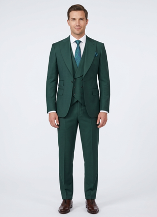 Alberto Nardoni Solid hunter Green 100% Wool 1 Button 3 Piece Regular Fit Suit