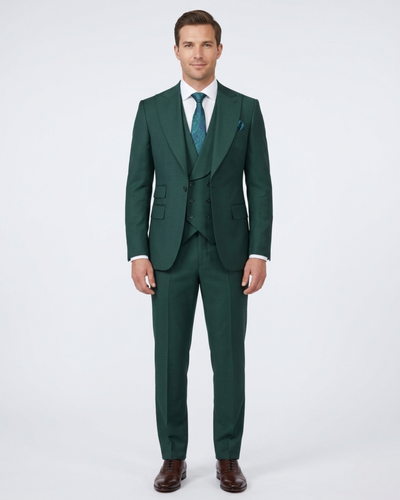 Alberto Nardoni Solid hunter Green 100% Wool 1 Button 3 Piece Regular Fit Suit